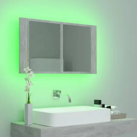 Dulap de baie cu oglinda si LED, gri beton