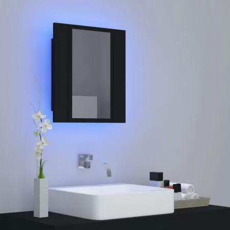 Dulap de baie cu oglinda & LED, negru