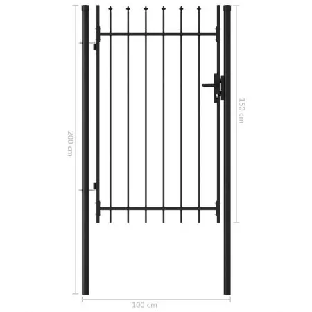 Poarta de gard cu o usa, negru, 1 x 1.5 m