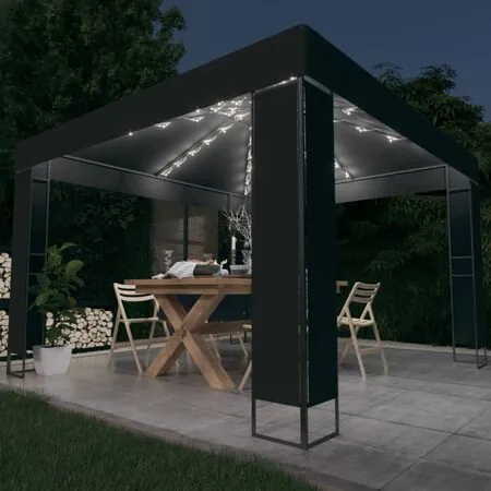  Pavilion cu acoperiș dublu & lumini LED, antracit, 3x3 m