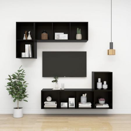 Dulap TV montat pe perete, negru, 37 x 37 x 72 cm