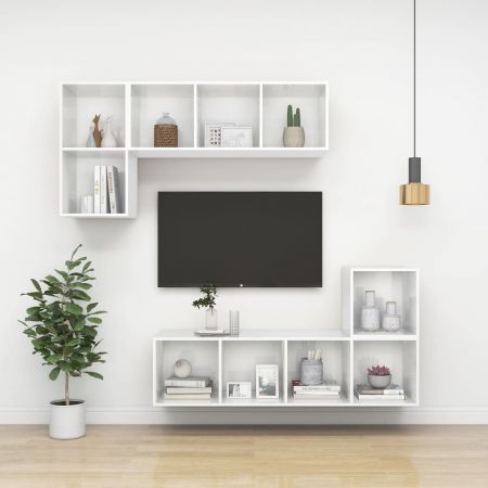 Dulap TV montat pe perete, alb lucios, 37 x 37 x 142.5 cm