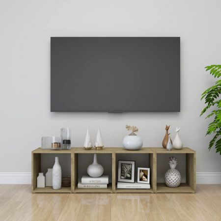 Comoda TV, alb si stejar sonoma, 37 x 35 x 37 cm