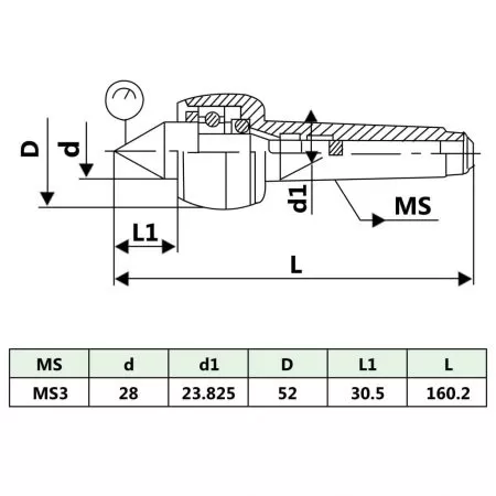 Centru strung rotativ MT3, , 52 x 160.2 mm