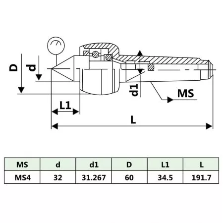 Centru strung rotativ MT4, , 60 x 191.7 mm