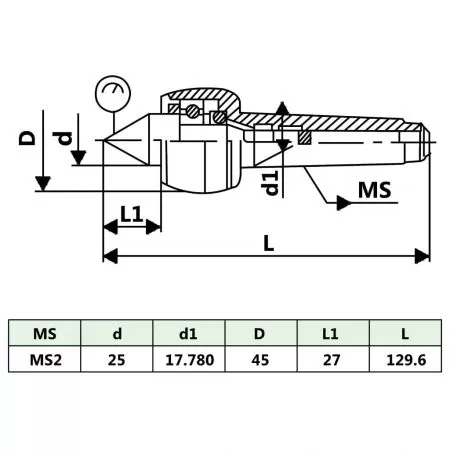 Centru strung rotativ MT2, , 45 x 129.6 mm