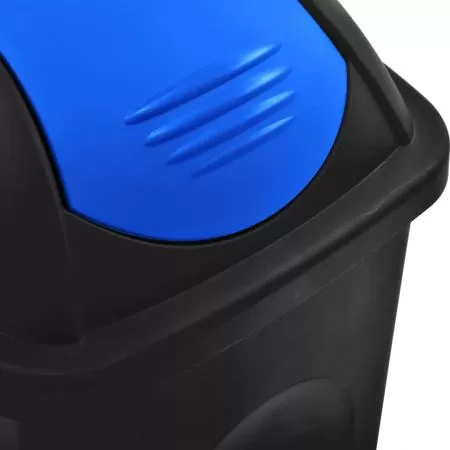 Cos de gunoi cu capac oscilant, negru si albastru, 41 x 41 x 68 cm