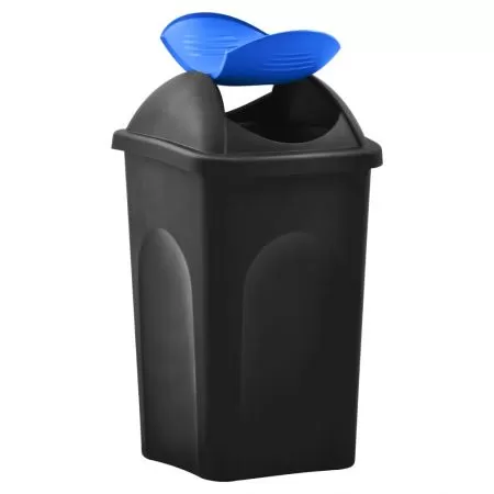 Cos de gunoi cu capac oscilant, negru si albastru, 41 x 41 x 68 cm