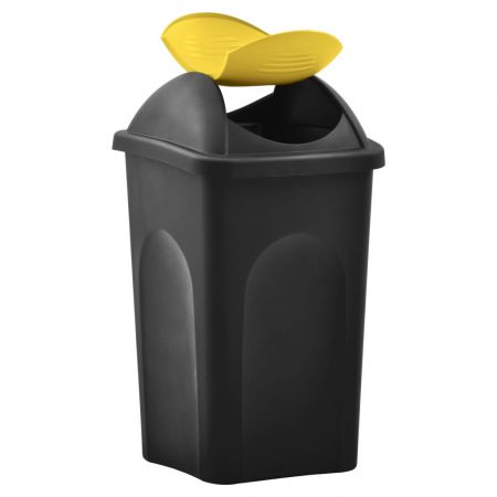 Cos de gunoi cu capac oscilant, negru si galben, 41 x 41 x 68 cm