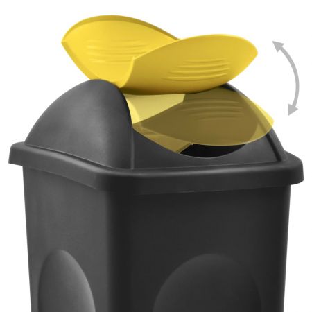 Cos de gunoi cu capac oscilant, negru si galben, 41 x 41 x 68 cm
