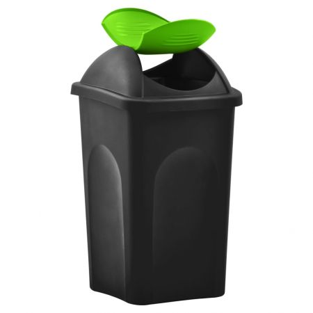 Cos de gunoi cu capac oscilant, negru si verde, 41 x 41 x 68 cm