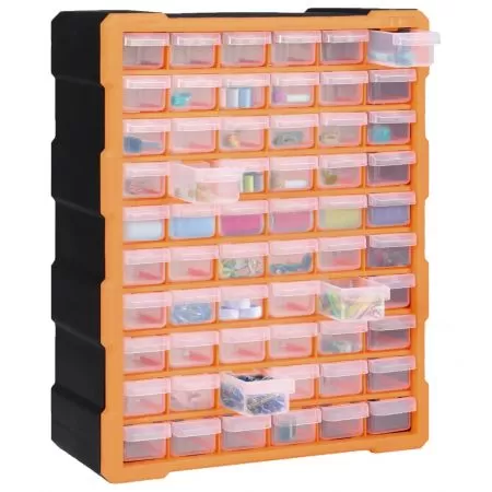 Organizator cu 60 de sertare, portocaliu si negru, 60 sertare
