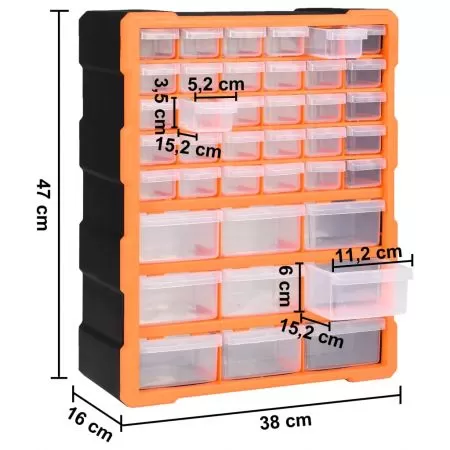 Organizator cu 39 de sertare, portocaliu si negru, 39 sertare