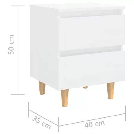 Noptiere & picioare lemn pin 2 buc. alb extralucios 40x35x50 cm, alb lucios, 35 x 50 cm