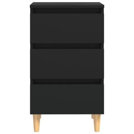 Set 2 bucati noptiere cu picioare lemn masiv, negru, 35 x 69 cm