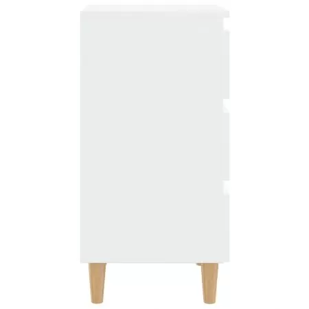 Set 2 bucati noptiere cu picioare lemn masiv, alb, 35 x 69 cm