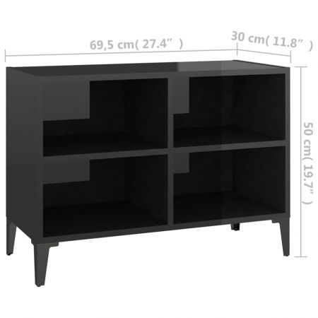 Comoda TV cu picioare metalice, negru lucios, 69.5 x 30 x 50 cm