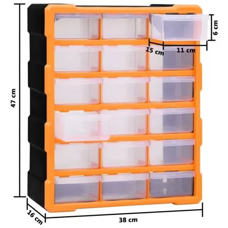 Organizator cu 18 sertare medii, portocaliu si negru, 18 sertare