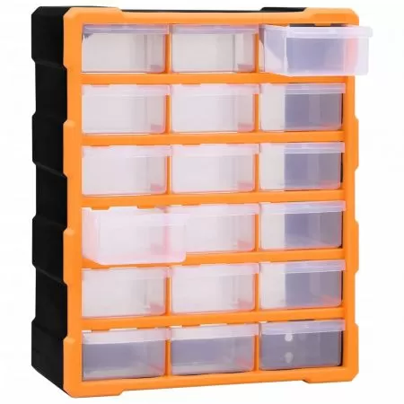 Organizator cu 18 sertare medii, portocaliu si negru, 18 sertare