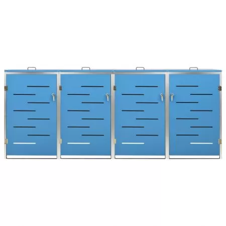 Magazie pentru patru pubele 276.5x77.5x115.5 cm otel inoxidabil, albastru, 276.5 x 77.5 x 115.5 cm