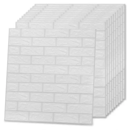 Tapet de perete autocolant 3D, 10 buc., alb, model cărămizi