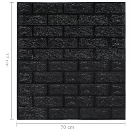 Tapet de perete autocolant, model cărămizi 3D, 10 buc., negru