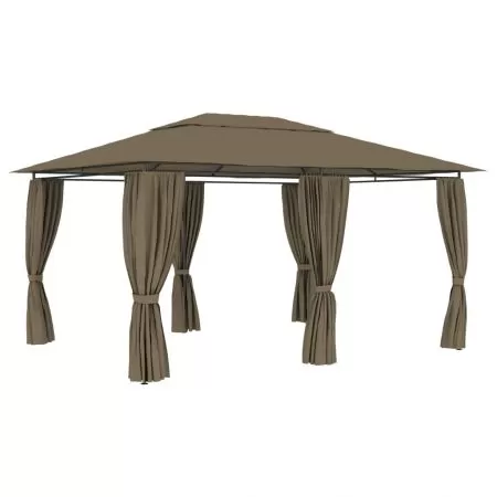  Pavilion de grădină cu perdele, gri taupe, 4 x 3 m, 180 g/m²