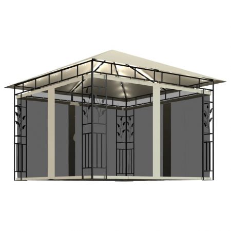Pavilion cu plasa anti-tantari & lumini LED crem 3x3x2.73m, crem, 3 x 3 x 2.73 m