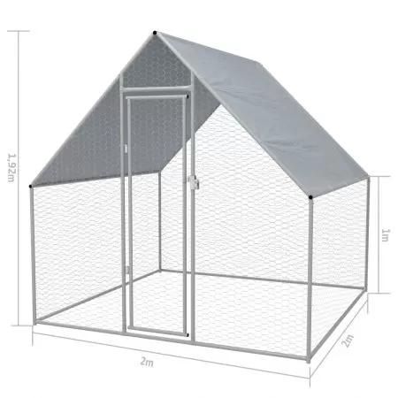 Cotet de gaini pentru exterior, argintiu, 2 x 2 x 1.92 m