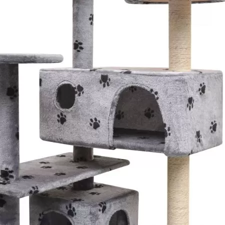 Ansamblu pisici cu funie de sisal, gri cu model, 67 x 67 x 125 cm