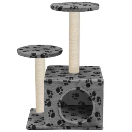 Ansamblu pisici turnuri de sisal gri 60 cm imprimeu cu labute, gri cu model, 60 cm