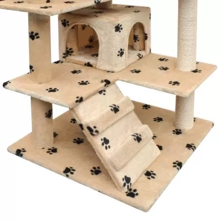 Ansamblu pisici cu funie de sisal, bej cu model, 67 x 67 x 125 cm