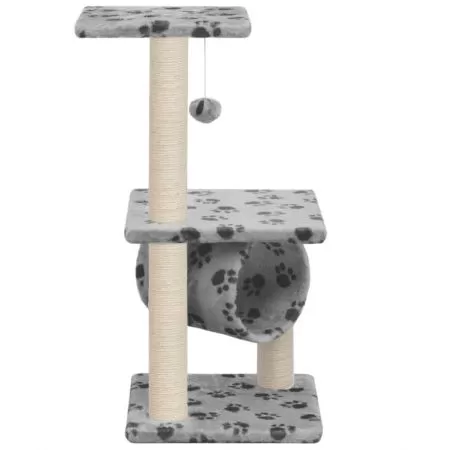 Ansamblu pisici cu stalpi funie sisal gri 65 cm imprimeu labute, gri cu model, 65 cm