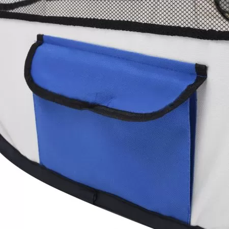 Țarc joacă pliabil câini cu sac de transport albastru 110x110x58 cm