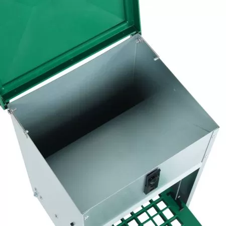 Dozator automat de hrana pentru pasari de curte cu banda 12 kg, verde, 33,5 x 23 x 50 cm