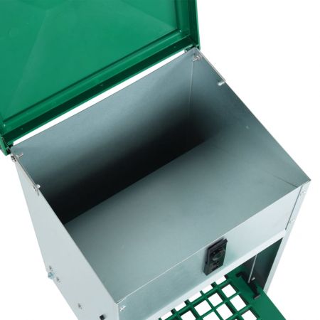Dozator automat de hrana pentru pasari de curte cu banda 20 kg, verde, 33,5 x 23 x 66 cm