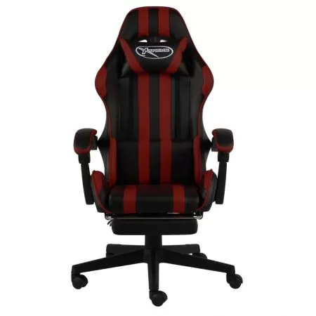Scaun racing suport picioare negru/rosu vin piele ecologica, bordo