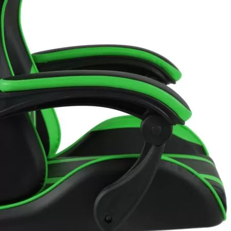 Scaun de racing suport picioare negru/verde piele ecologica, verde