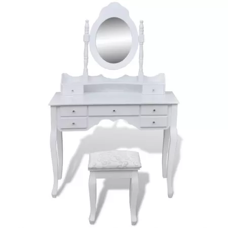 Masa de toaleta cu oglinda si taburet, alb, 93 x 39 x 74.5 cm