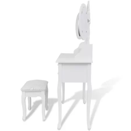 Masa de toaleta cu taburet si 3 oglinzi, alb, 90 x 39 x 147 cm