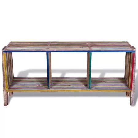 Comoda TV multicolora cu 3 rafturi stivuibila din lemn de tec reciclat, multicolor, 110 x 30 x 50 cm