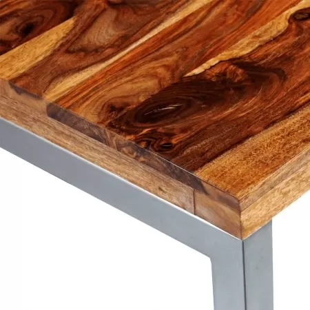 Masa de bucatarie lemn masiv sheesham birou cu picioare de otel, maro, 55 x 76 cm