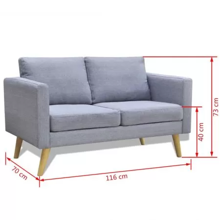 Canapea cu 2 locuri, gri deschis, 116 x 70 x 73 cm