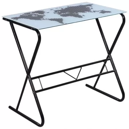 Birou din sticla cu model harta lumii, multicolor, 80 x 50 x 75 cm