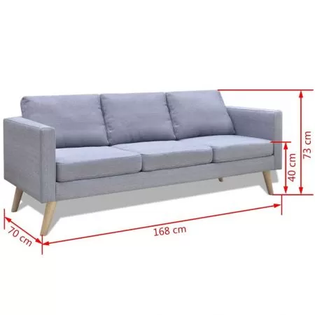 Canapea cu 3 locuri, gri deschis, 168 x 70 x 73 cm