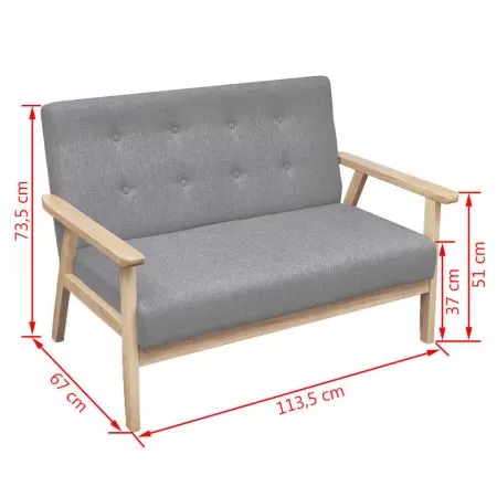Canapea cu 2 locuri, gri deschis, 113.5 x 67 x 73.5 cm