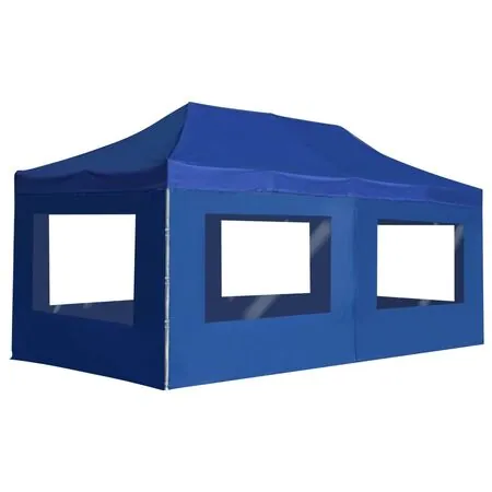  Cort de petrecere pliabil cu pereți, albastru, 6x3 m, aluminiu