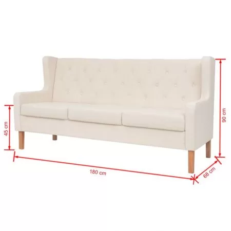 Canapea cu 3 locuri, crem, 180 x 68 x 90 cm