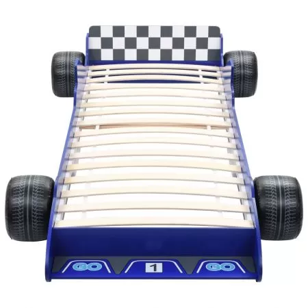 Pat pentru copii masina de curse, albastru, 90 cm