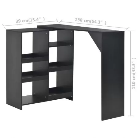 Masa de bar cu raft mobil, negru, 39 x 110 cm